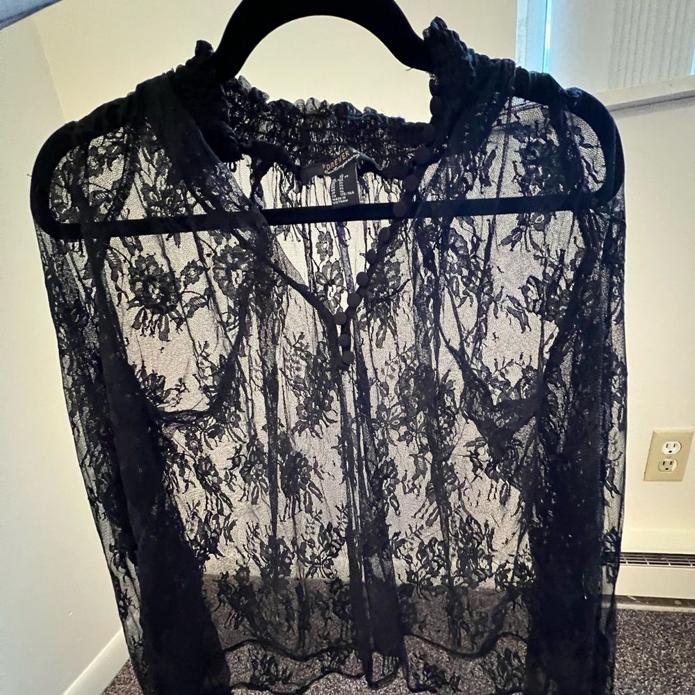 F21 Black lace blouse XL